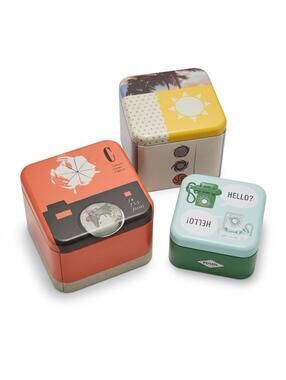 Fossil Watch Metal Tin Lot of 3 Boxes 2pc x 2014, 2018 Empty Retro Cases Storage